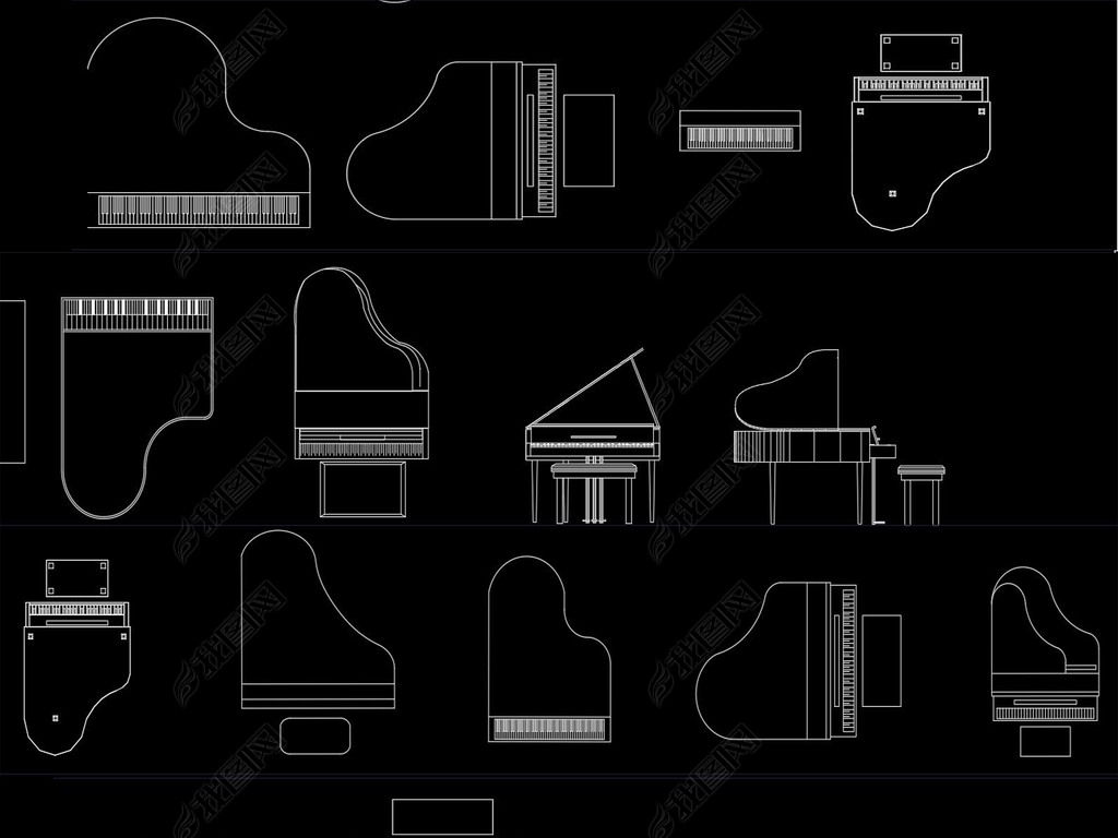 乐器钢琴cad图库