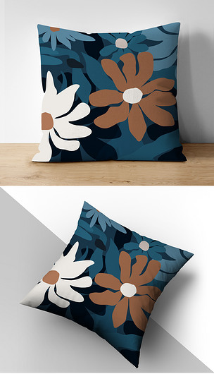 北欧ins手绘蓝色小雏菊沙发抱枕家居图案