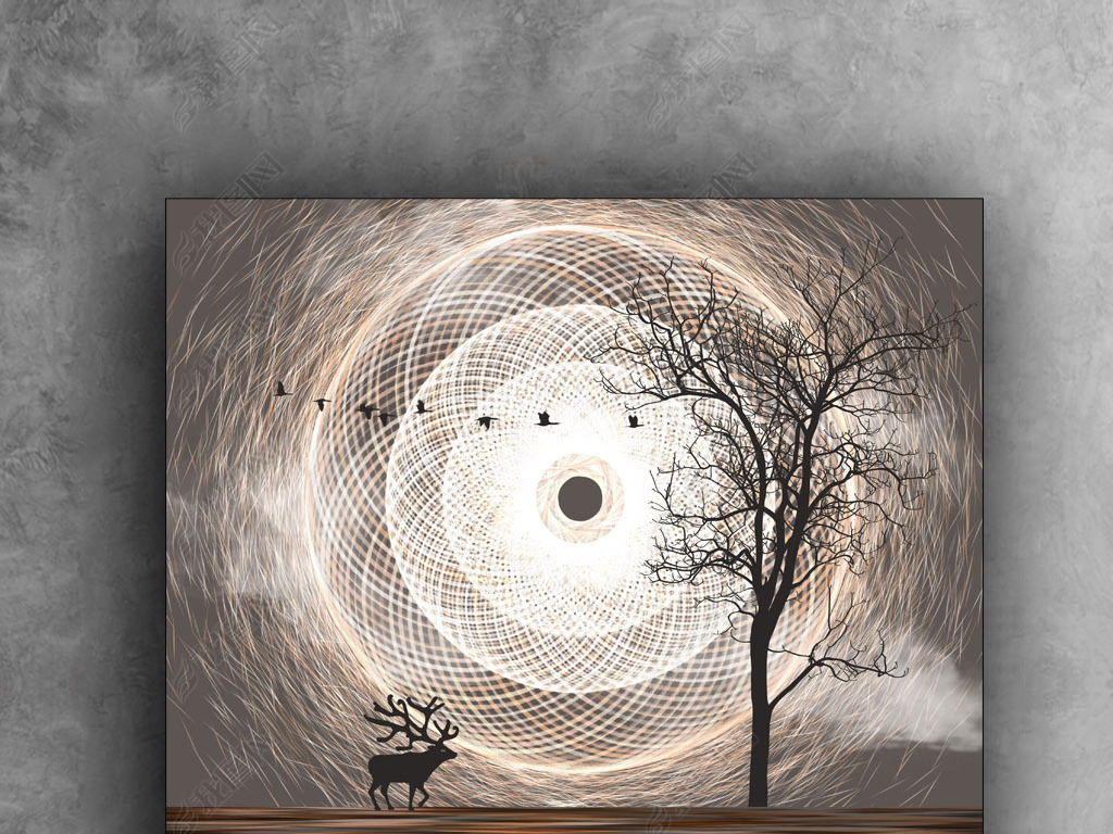 秋夜の华章意象神秘圆月风景北欧时尚装饰画