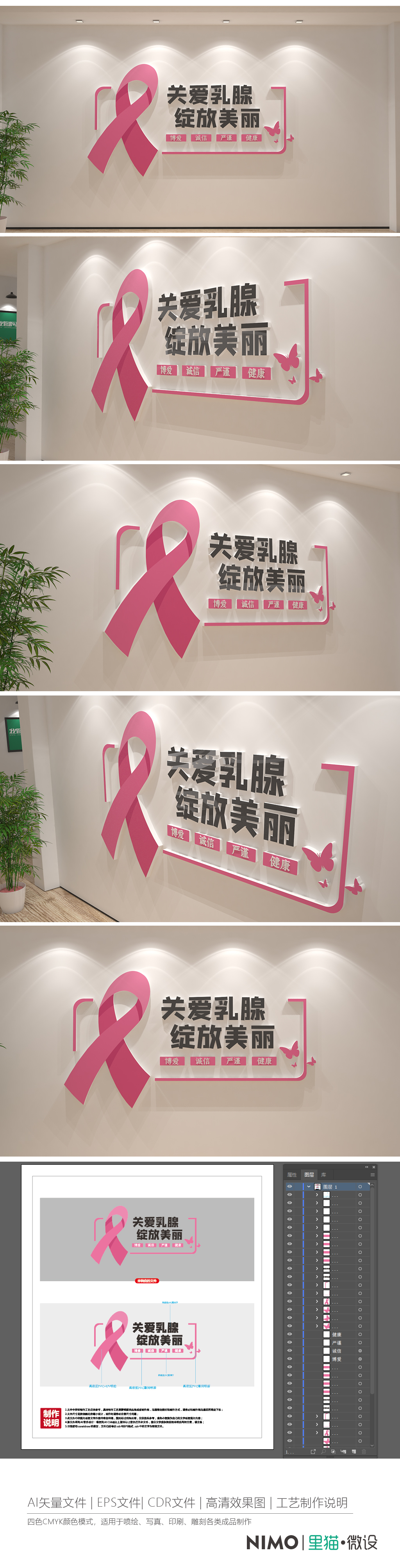 关注女性健康关爱乳腺主题医院文化墙