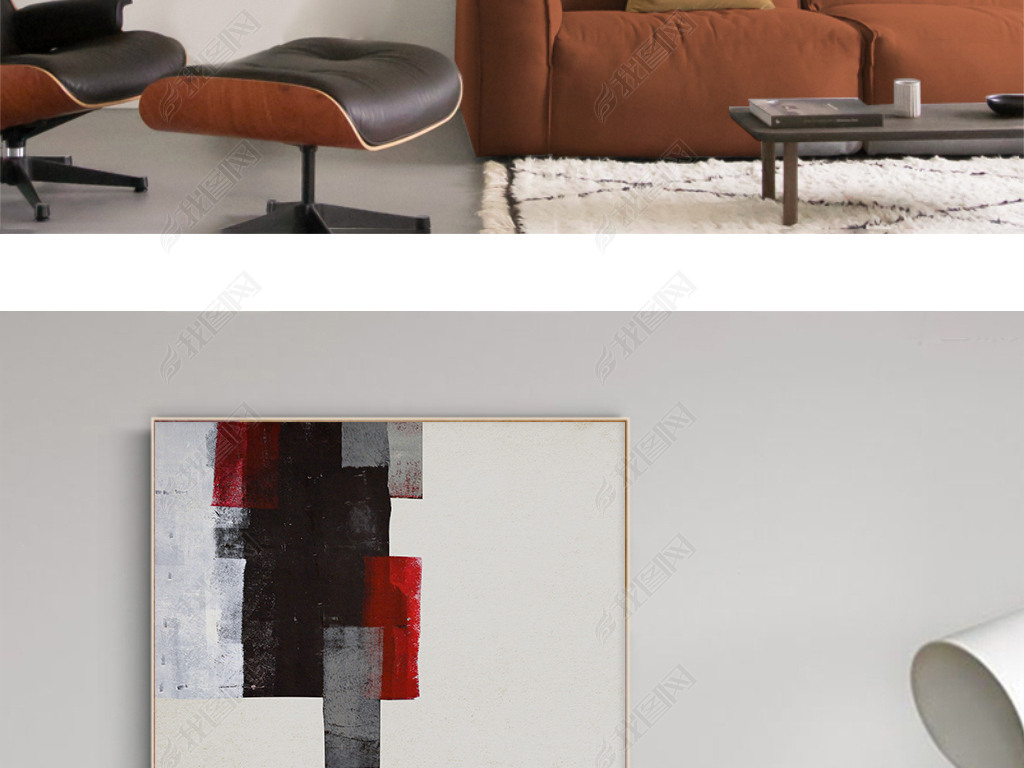 现代抽象几何简约侘寂风客厅沙发两联艺术挂画装饰画