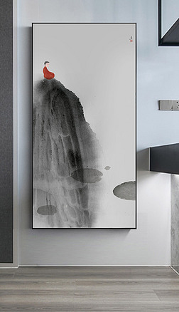 高清水墨禅意祥云小沙弥打坐装饰画玄关