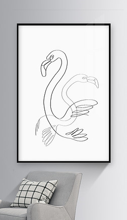 现代极简风黑白线条抽象火烈鸟简约装饰画