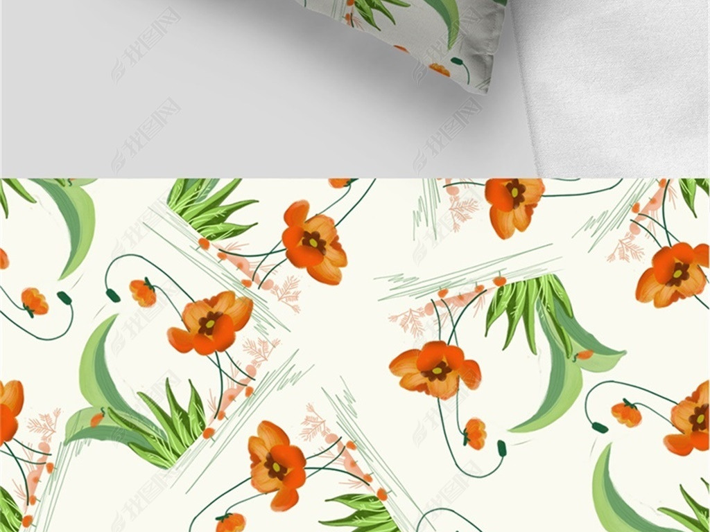 北欧简约花卉印花图案抱枕