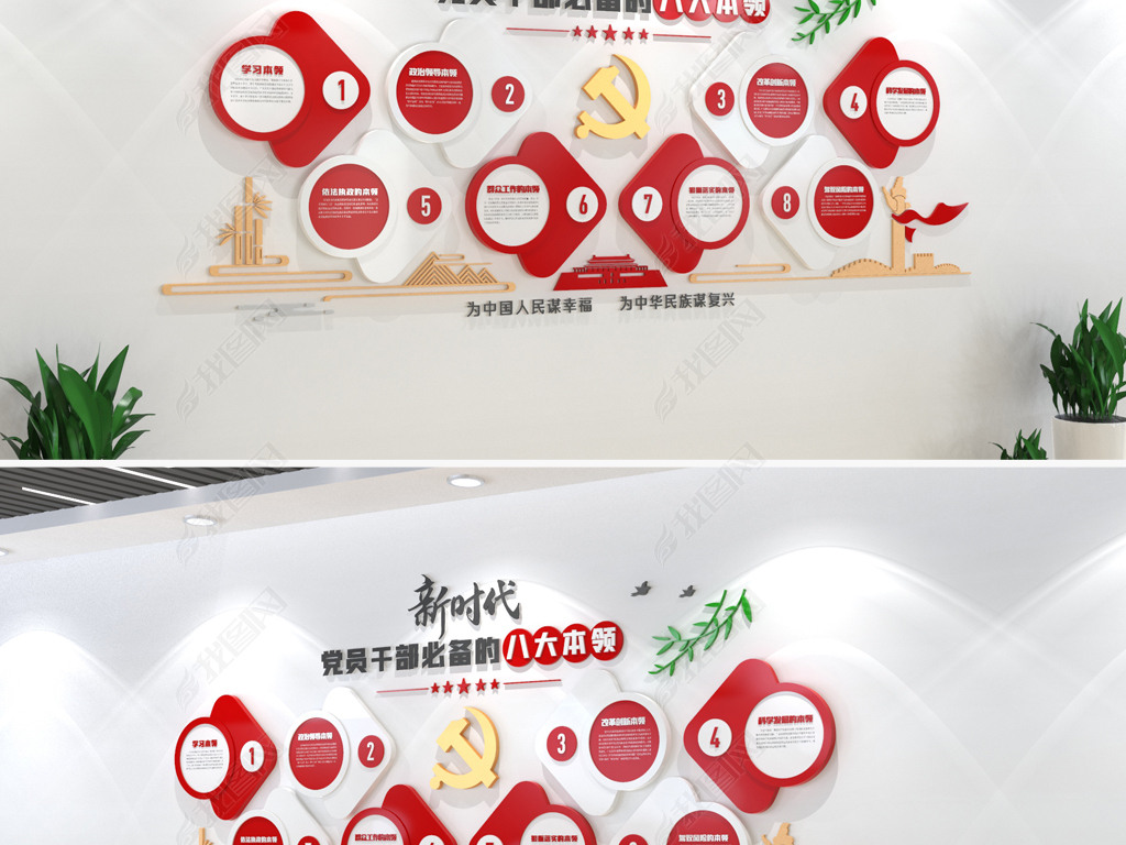 新时代党员干部必备的八大本领党建文化墙