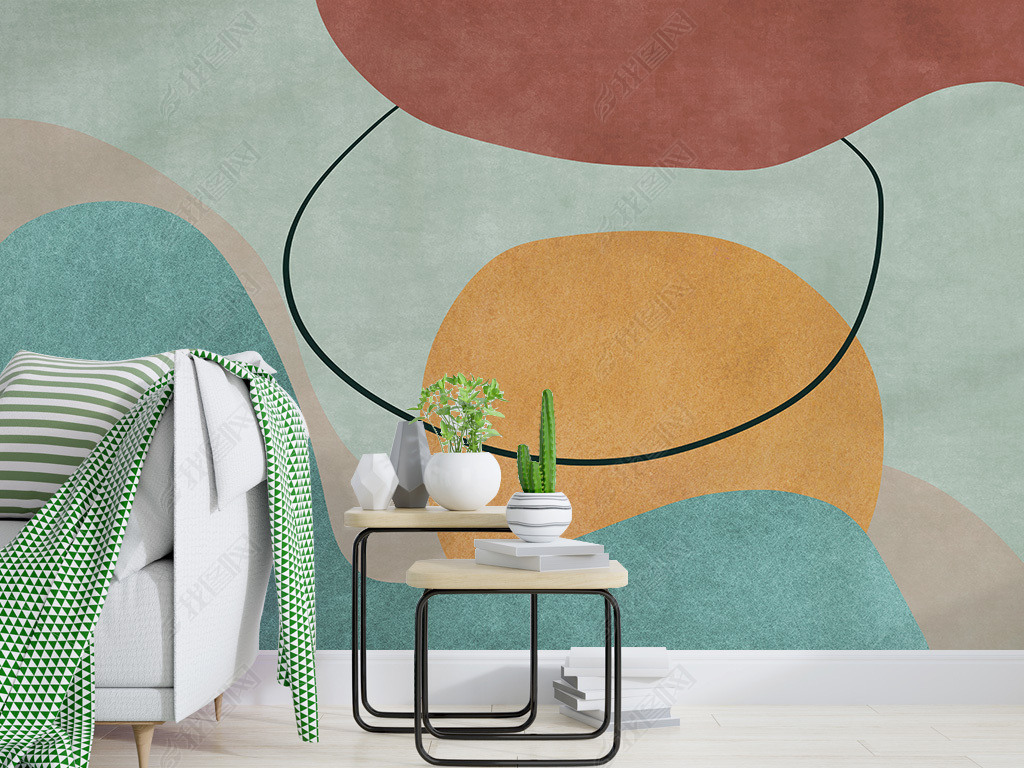 现代简约抽象几何拼接艺术图案电视背景墙图片素材-效果图下载-我图网