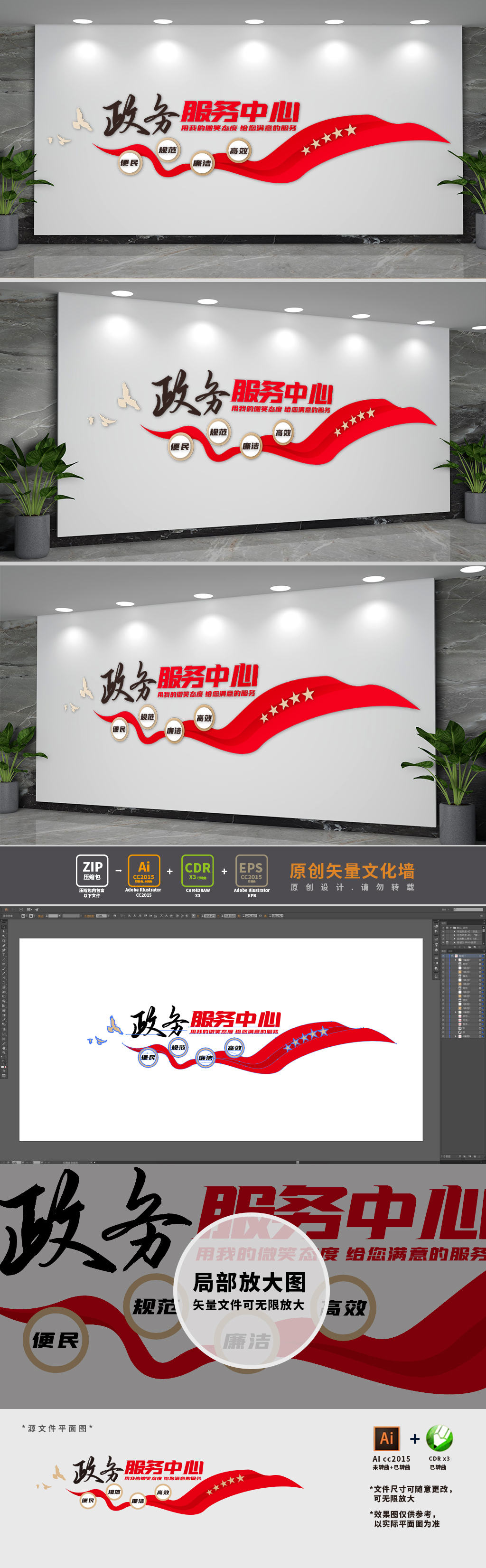 原创政务服务中心文化墙-版权可商用