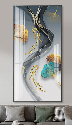 现代轻奢抽象线条金线客厅玄关晶瓷装饰画