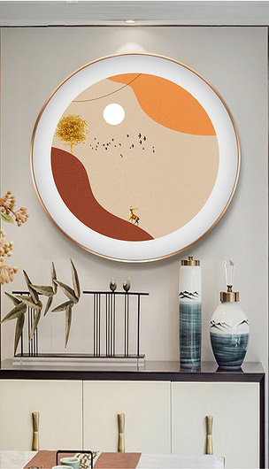 现代简约抽象轻奢几何艺术线条圆形框装饰画