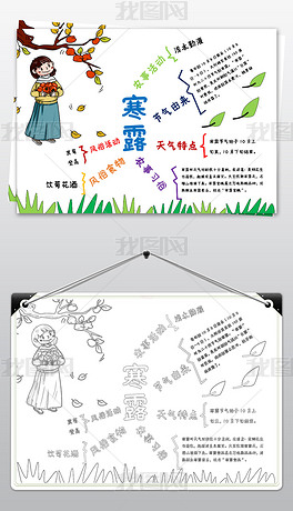 原创word简单思维导图寒露电子手抄报模板-版权可商用