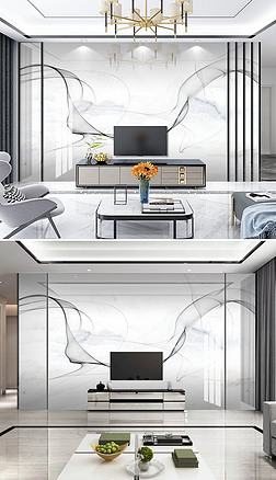 北欧手绘抽象线条大理石纹爵士白电视背景墙