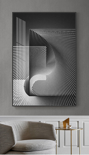 现代简约抽象立体几何线条黑白轻奢装饰画