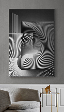 现代简约抽象立体几何线条黑白轻奢装饰画