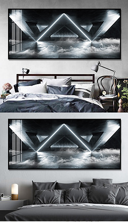 现代轻奢抽象空间灯光黑白建筑挂画装饰画