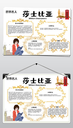原创名人手抄报世界名人莎士比亚宣传手抄报模板版权可商用
