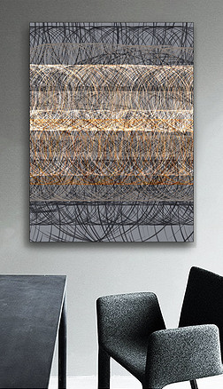 金丝网格抽象铁丝网环形混叠美式艺术装饰画