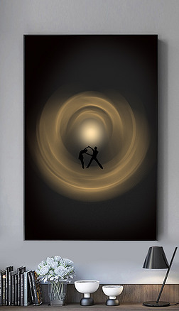 爱情舞蹈抽象艺术光环黑金艺术玄关挂画