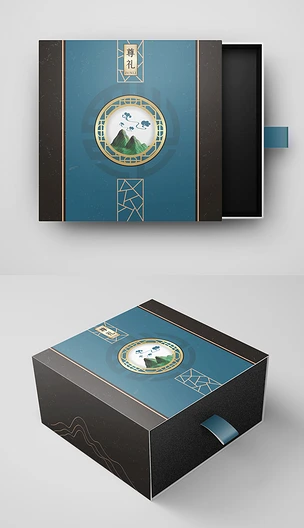 高档蓝黑色创意国潮国风礼盒设计包装设计