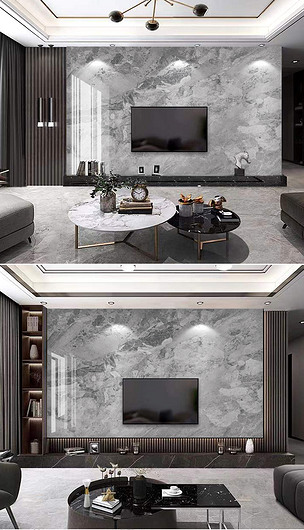深灰色高档轻奢大理石纹岩板客厅电视背景墙