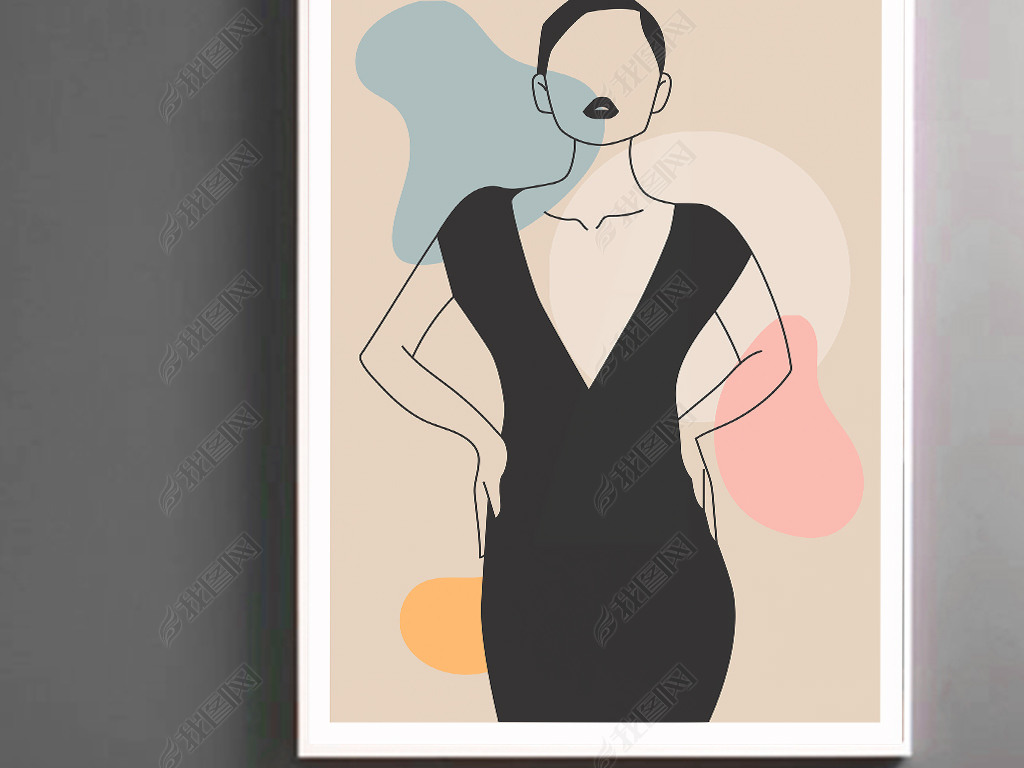 现代时尚简约抽象线条时尚女郎艺术装饰画下载-编号24022530-人物装饰