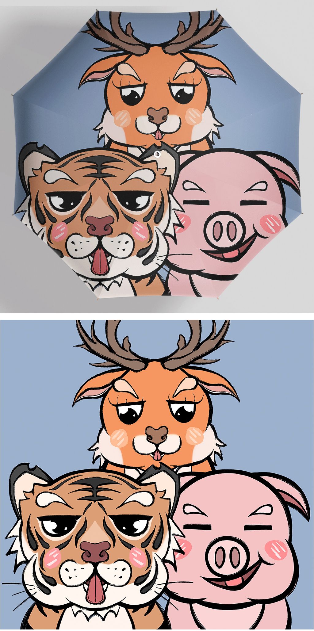 卡通风网红可爱小动物全家福雨伞太阳伞图案