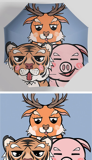 卡通风网红可爱小动物全家福雨伞太阳伞图案