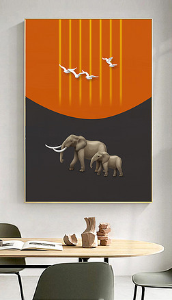 现代简约创意个性大象轻奢玄关装饰画