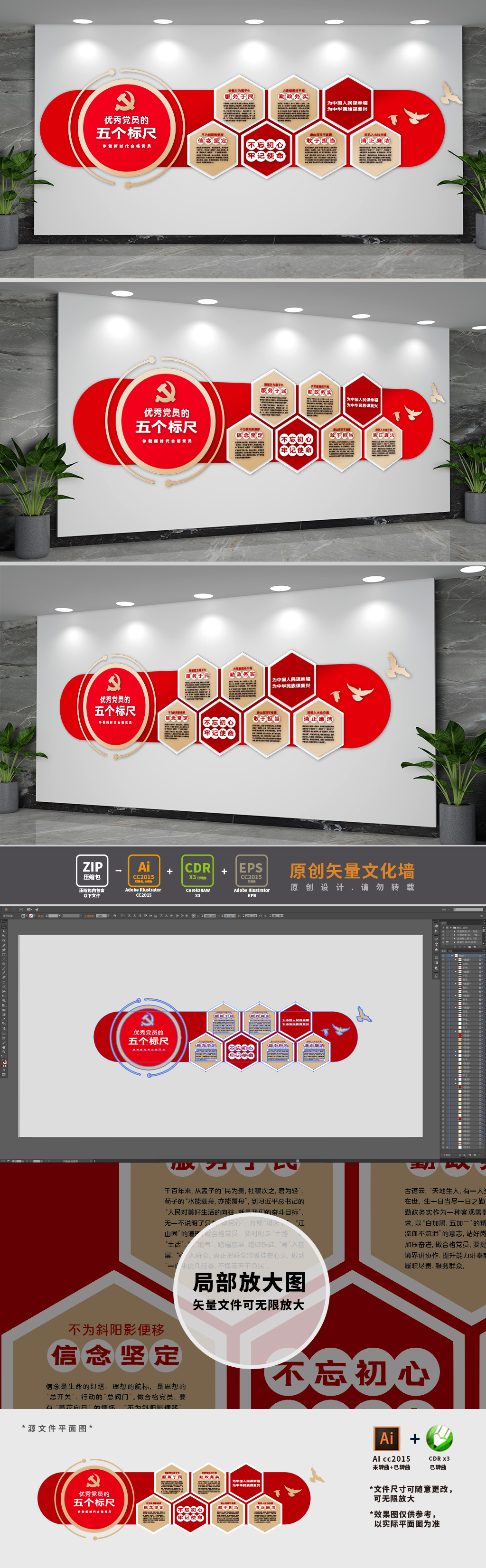 好党员标准五个标尺党建文化墙