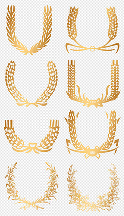 金色麦穗稻穗边框花边徽章png素材