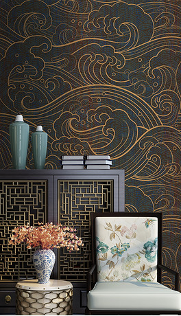 新中式轻奢线条祥云壁纸墙纸图案墙布背景墙