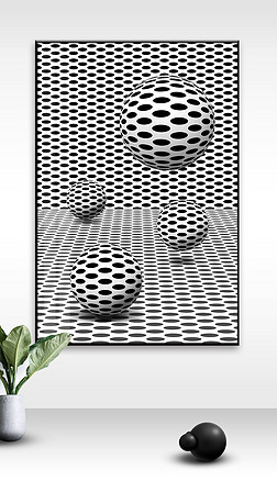 现代简约空间黑白球体立体艺术装饰画