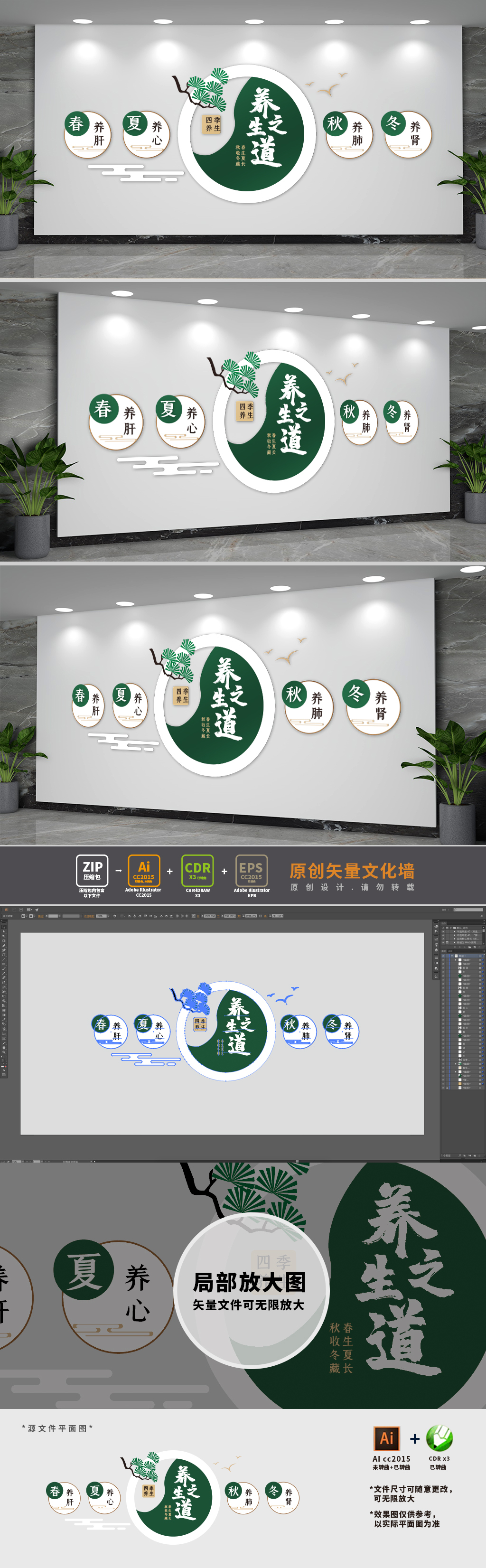 原创四季养生之道文化墙-版权可商用