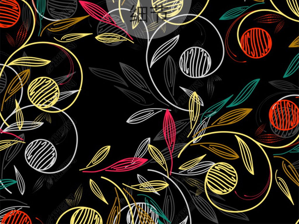 时尚线条花卉图案印花