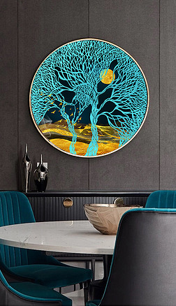 抽象线描发财树金箔山装饰画