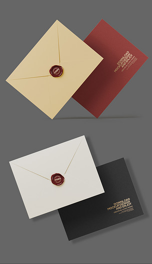 西式烫金火漆邀请函信封样机贴图