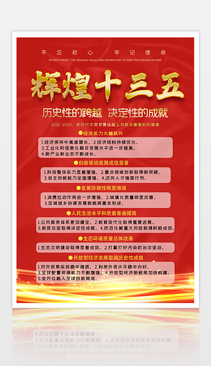 原创红色大气十三五海报辉煌十三五成就宣传海报版权可商用