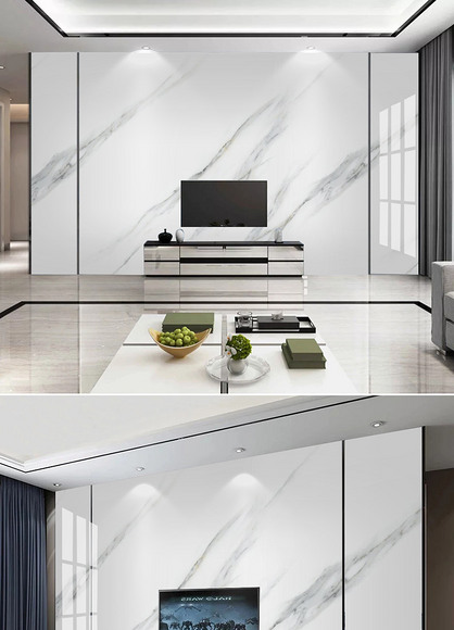 现代简约爵士白鱼肚白大理石纹理电视背景墙