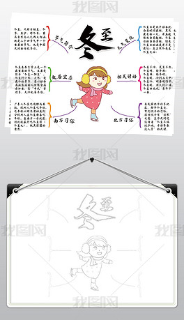 原创冬至24节气复习思维导图模板线描小报素材版权可商用