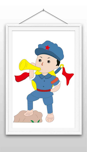 建军节插画冲锋号少先队