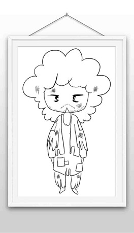 男孩插画线稿可爱邋遢速写破烂