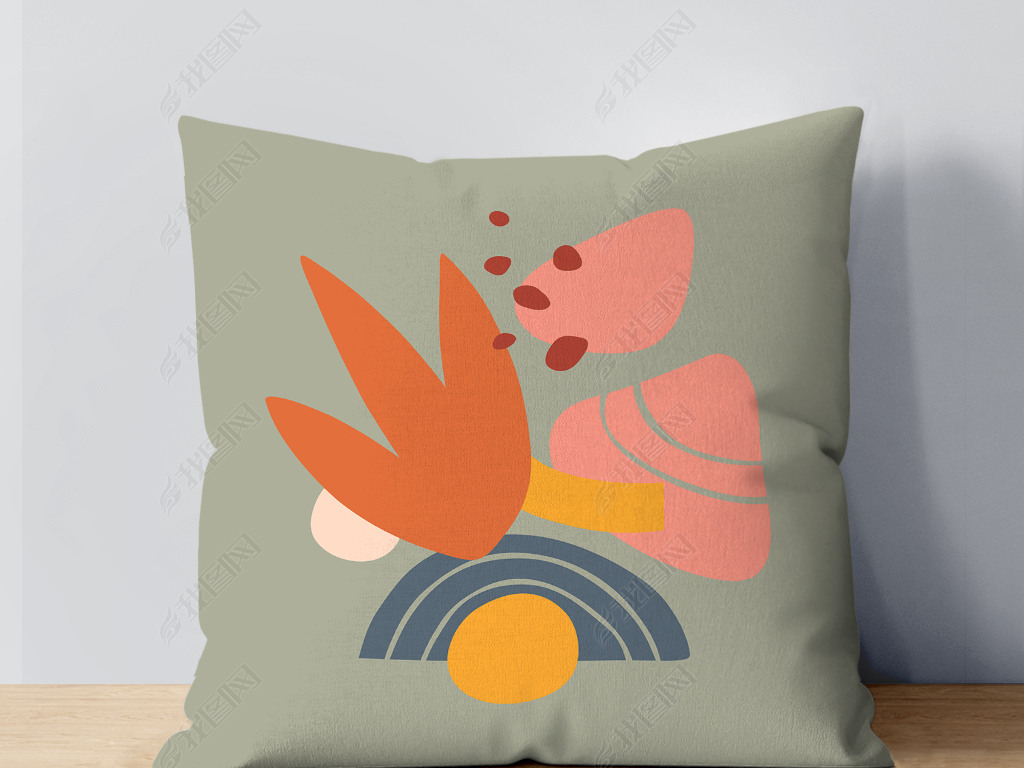 现代简约北欧ins风手绘抽象几何花朵抱枕靠垫客厅沙发抱枕