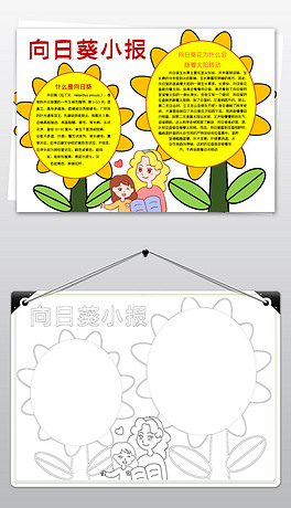 向日葵小报认识植物生长夏天来了线描手抄报