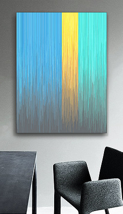 黄蓝绿装饰画|清风晨露抽象蓝绿黄撞色光芒线条时尚装饰画