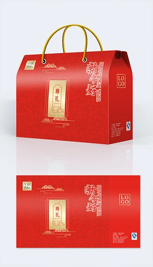 红色大气中国风新年礼盒新年包装年货大礼包设计