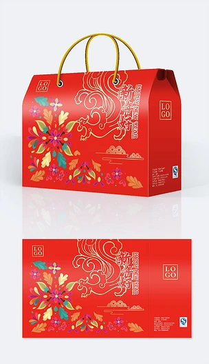 国潮中国风喜庆红色年货大礼包新年包装新年礼盒设计