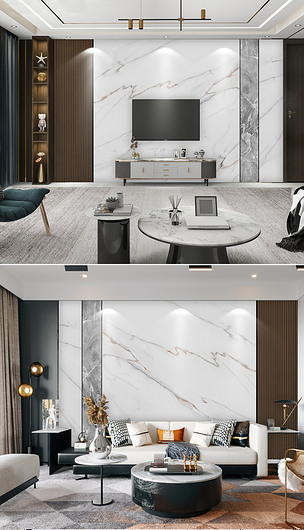 现代轻奢爵士白大理石木格栅背景墙