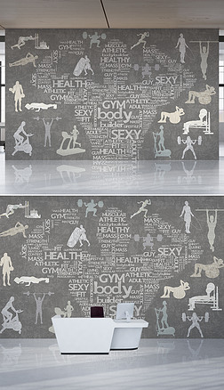 现代简约健身房健身运动英文字母工装公司企业背景墙形象墙