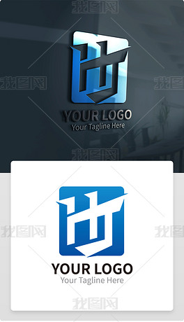 创意矩形ht字母logo设计