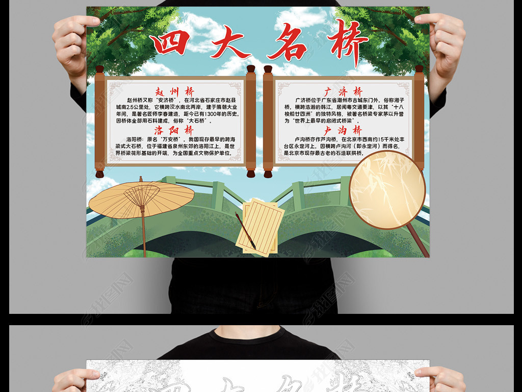 四大名桥小报模板桥梁卢沟桥线描手抄报素材