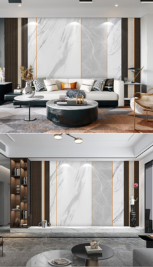 现代爵士白大理石纹木纹轻奢木格栅背景墙